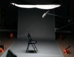 chair on recording set with microphone