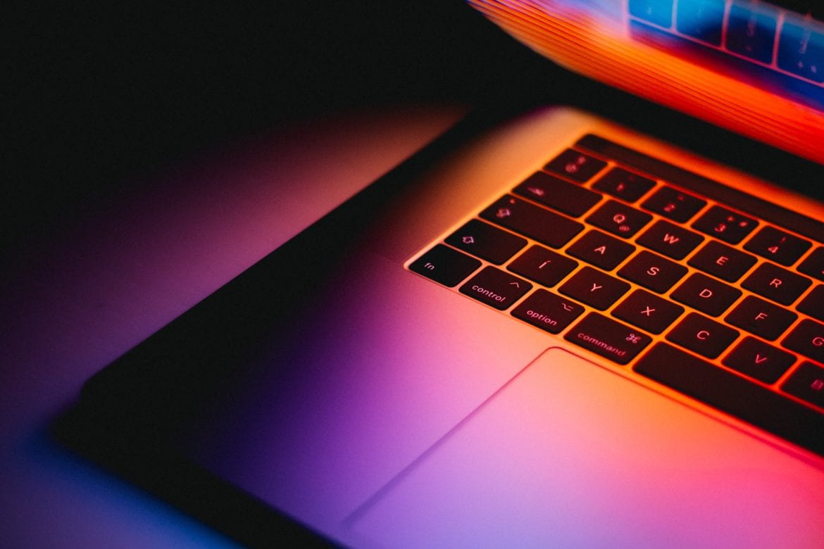 laptop with orange glow