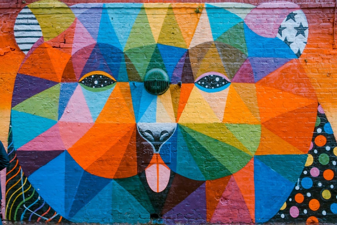 mural of colorful lion