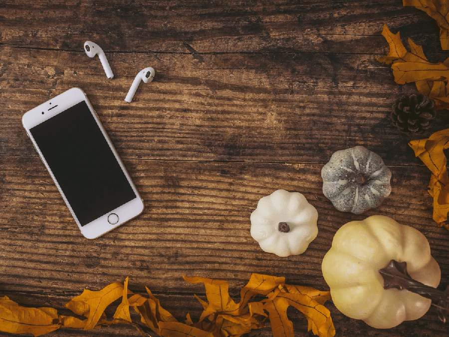 mobile phone with decorative pumpkins